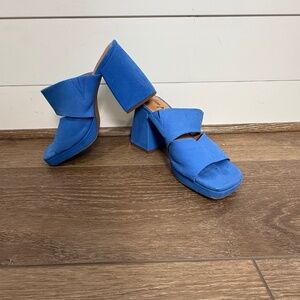 Free People Women's Suede Love is Everywhere Platform Block Heeled Sandals Blue